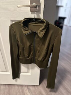 Olive Cropped Zip-Front Women's Jacket